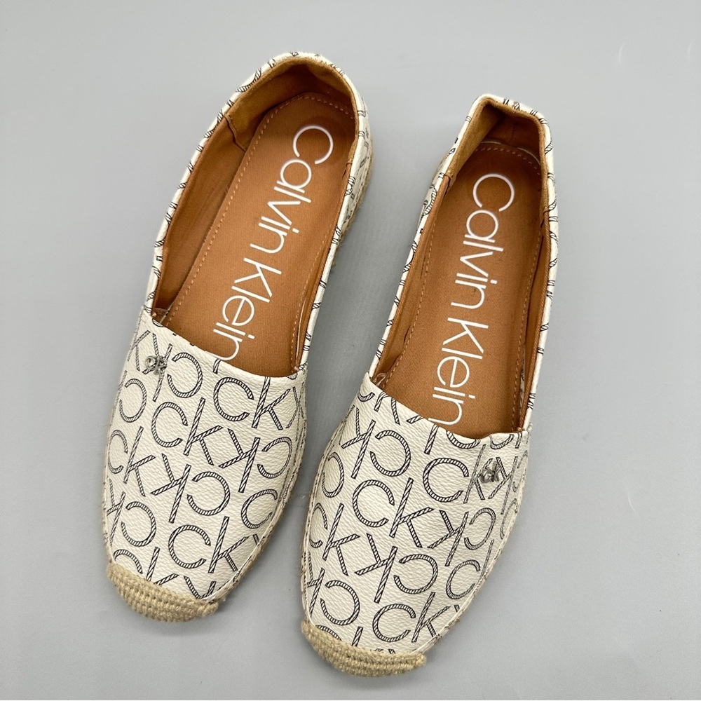 Calvin Klein Logo Print Espadrilles in Cream